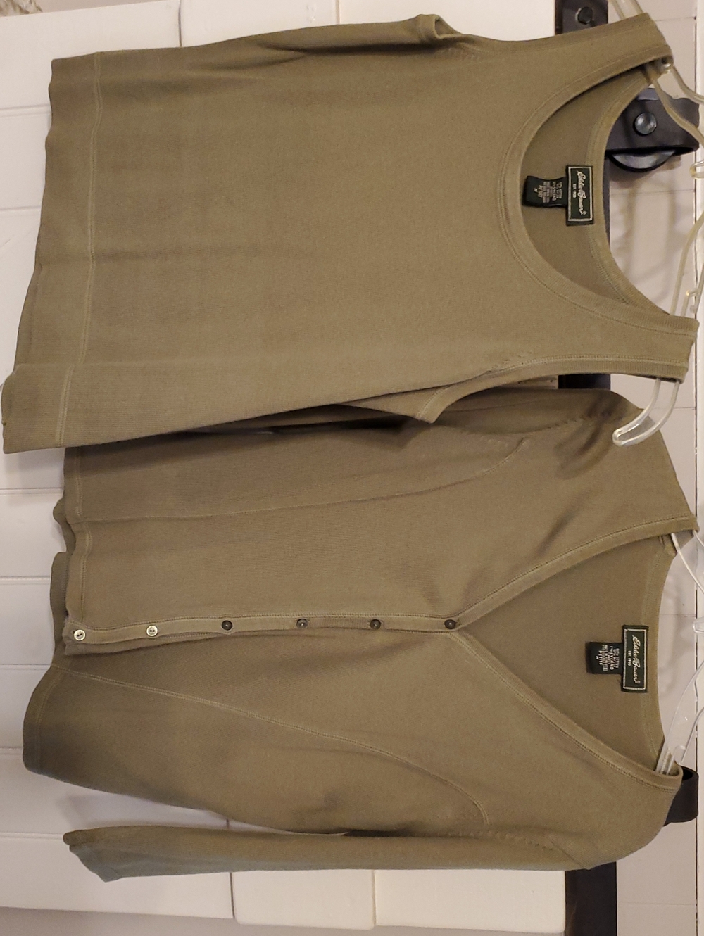 Eddie Bauer Olive Knit Tank and Button-Front Cardigan Set